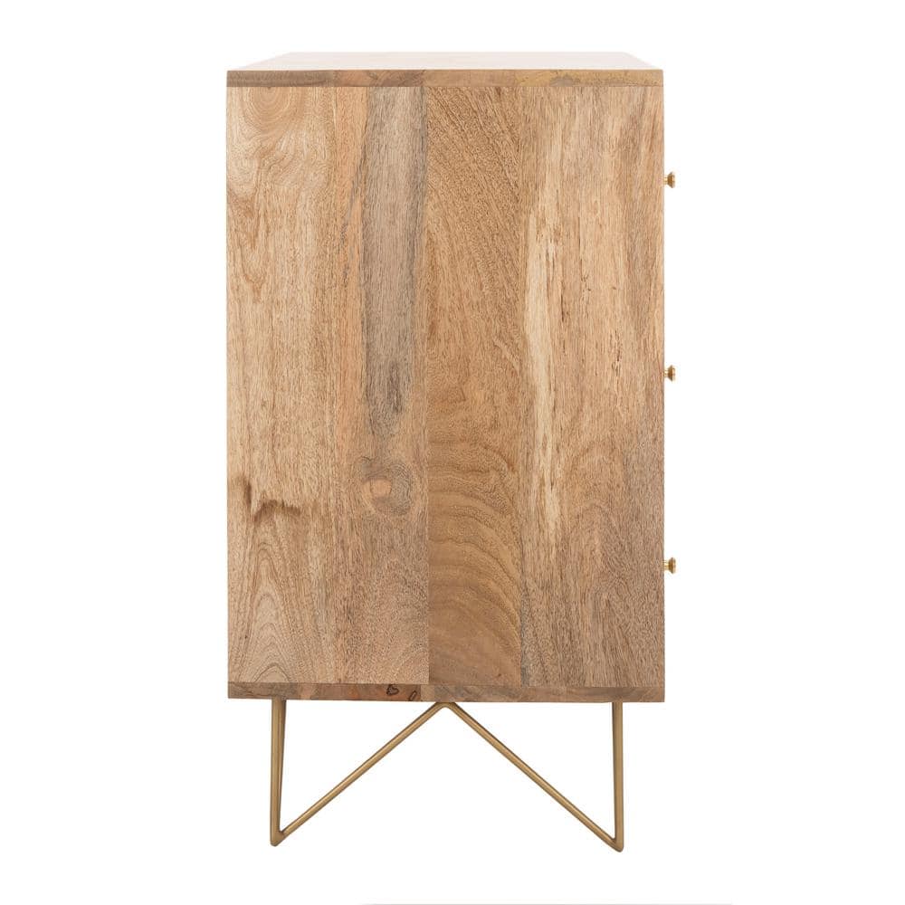 Transitional 32'' Natural Wood and Brass 3-Drawer Chest