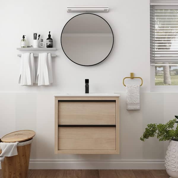 UPIKER Modern 24 in. W x18.31 in. D x 21.25 in. D H Wall Hung Bath Vanity in Plain Light Oak with White Ceramic Top