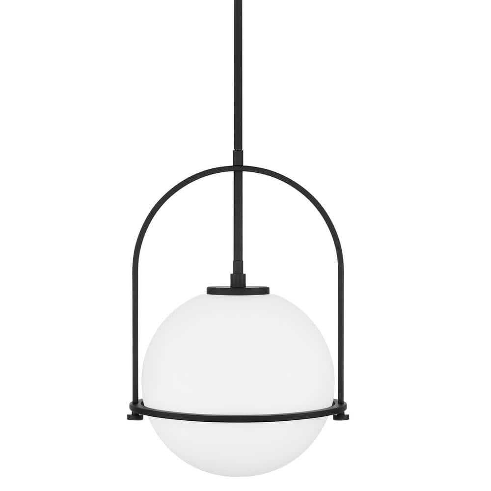 Matte Black Metal Pendant Light with Frosted Glass Globe Shade