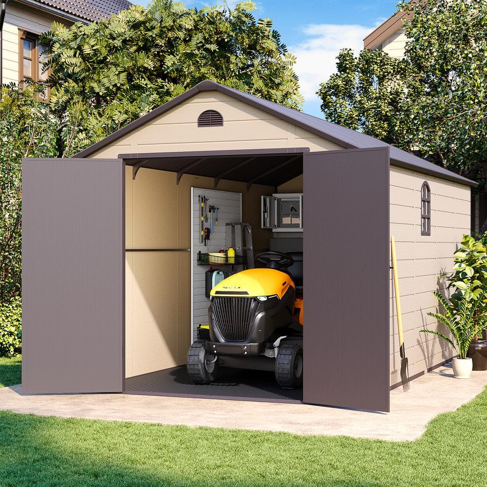 Oakville Furniture 8 ft. W x 15 ft. D Plastic Outdoor Patio Storage Shed with Floor and Lockable