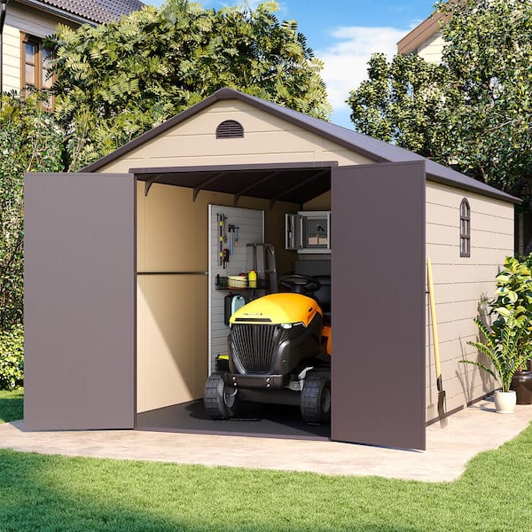 Oakville Furniture 8 ft. W x 15 ft. D Plastic Outdoor Patio Storage Shed with Floor and Lockable Door Coverage Area 120 sq. ft.