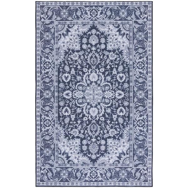 SAFAVIEH Tuscon Black/Beige 8 ft. x 10 ft. Machine Washable Distressed Floral Border Area Rug