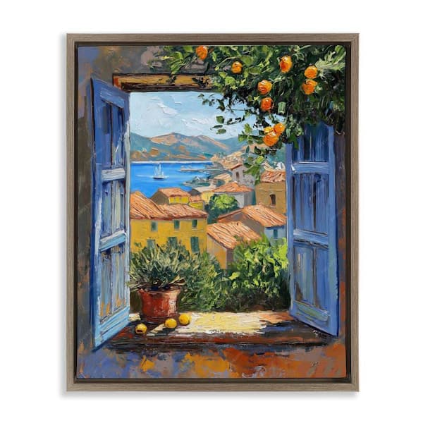 Stupell Industries Mediterranean Window View by LSR Design Studio Brown Floater Frame Architecture Graphic Art Print 21 in. x 17 in.