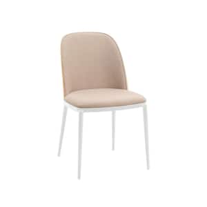 Tule Modern Dining Chair with Velvet Seat and White Powder-Coated Steel Frame (Natural Wood/Brown)