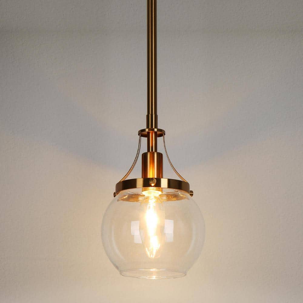 Polished Gold and Matte Black Mini Globe Pendant Light with Clear Glass Shade