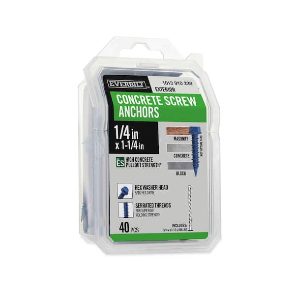 1/4 in. x 1-1/4 in. Hex-Head Concrete Anchors Blue (40-Pack)