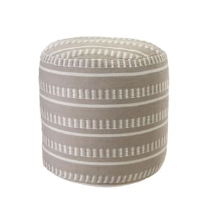 Dash Stripe Taupe / White 20 in. Geometric Indoor Outdoor Pouf