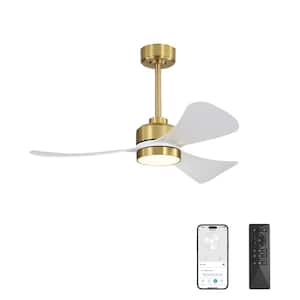 42 in. Dimmable Smart LED Indoor White and Gold 3-Blades Ceiling Fan with Remote Control and Downrod