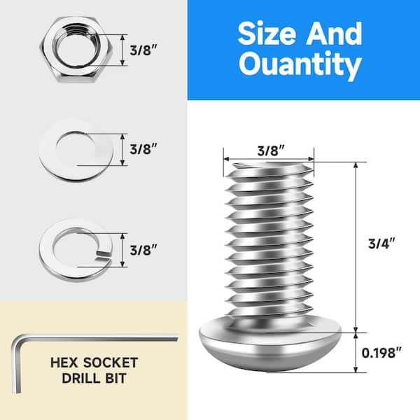 3/8 in.-16 x 3/4 in. Hex Button Head Stainless Steel Socket Cap Screw (20-Pack)