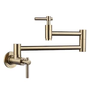 Wall Mounted Pot Filler with Double Handles in Brushed Gold