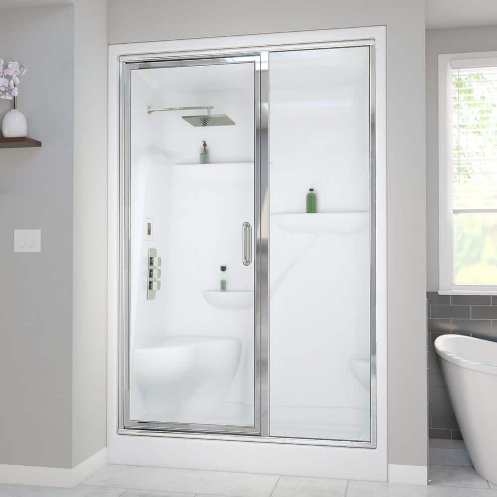 90 in. x 30 in. Lomita Steam Shower Enclosure in White, Right Drain, Chrome