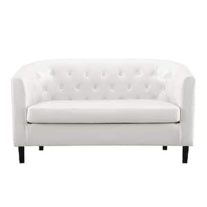 49 in. White Button Tufted Faux Leather Barrel Loveseat, Midcentury Modern 2-Seater Sofa Couch