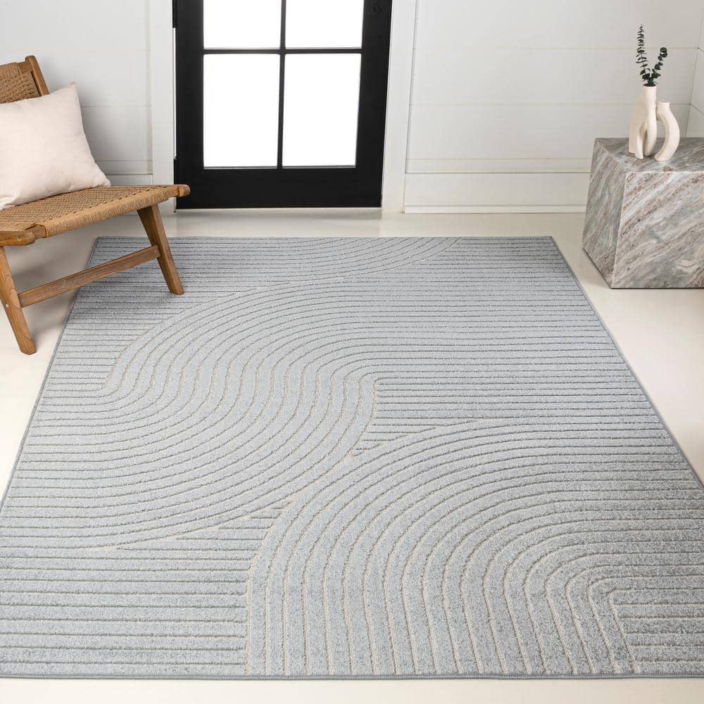 Hallie High-Low Geometric Light Blue and Cream 8' x 10' Synthetic Rug