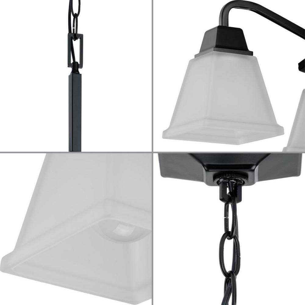 Matte Black Steel 4-Light Chandelier with Etched Glass Shades