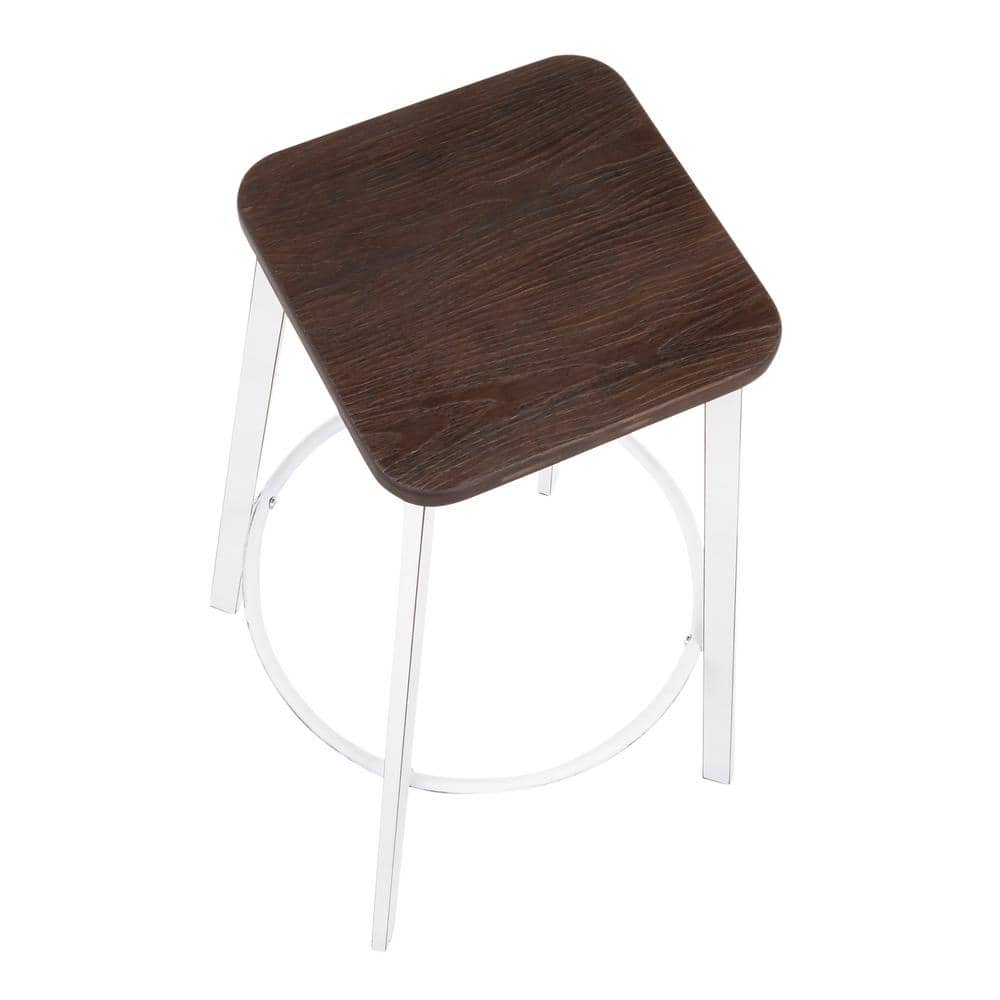 Vintage White & Espresso Industrial Backless Bar Stool