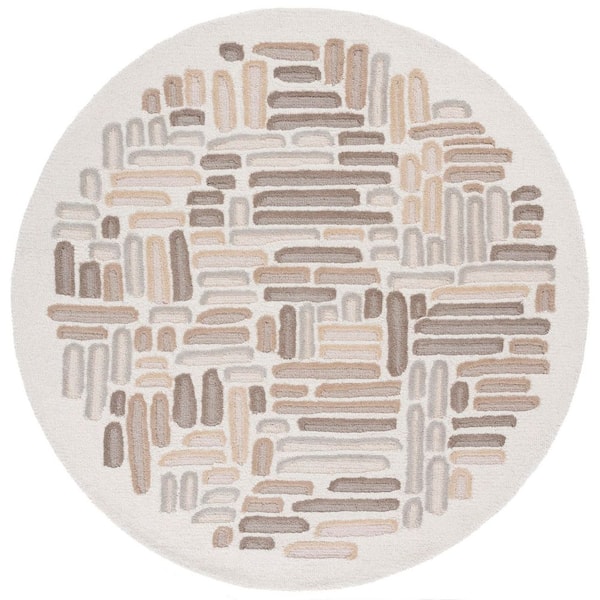 Tile Inlay Rug Round SAFAVIEH Ebony 6 ft. x 6 ft. Beige/Ivory Geometric Tile Pebble Round ...