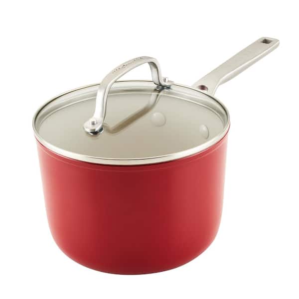 Hard Anodized 3-qt. Aluminum Ceramic Nonstick Sauce Pan in Empire Red