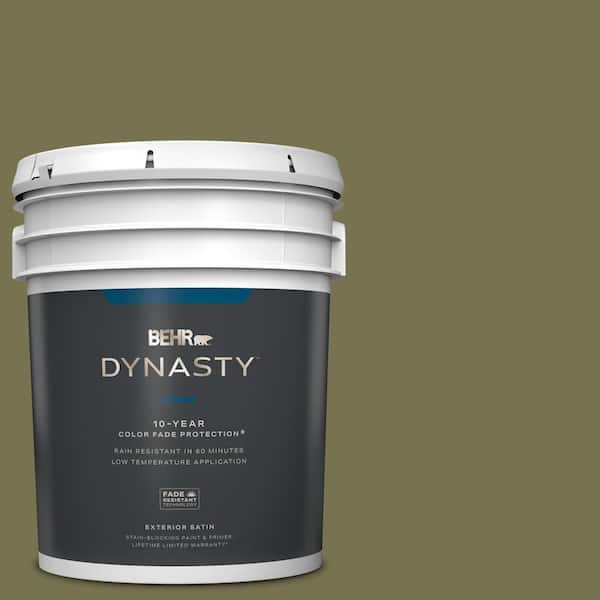 BEHR DYNASTY 5 gal. #S350-6 Truly Olive Satin Enamel Exterior Stain-Blocking Paint & Primer