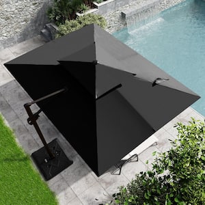 11 ft. x 9 ft. Outdoor Hanging Double Top Rectangular Cantilever Umbrella in Black