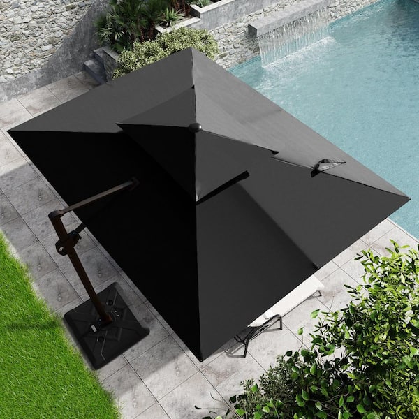 Crestlive Products 11 ft. x 9 ft. Outdoor Hanging Double Top Rectangular Cantilever Umbrella in Black
