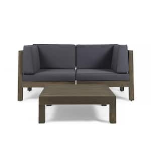 Hadlee Gray 3-Piece Wood Patio Conversation Set with Dark Gray Cushions