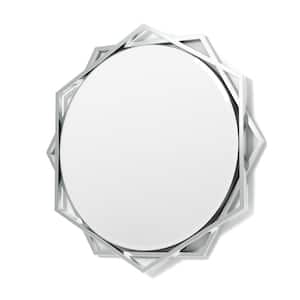 Medium Round Chrome Beveled Glass Modern Mirror (28.5 in. H x 28.5 in. W)