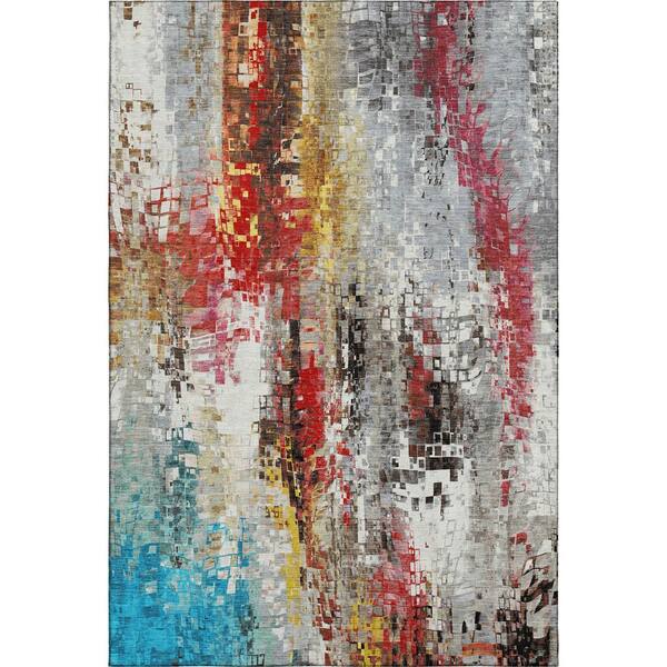Mayfield Premium Machine Washable Abstract AMF2254 Silver 5 ft. x 7 ft. 6 in. Area Rug