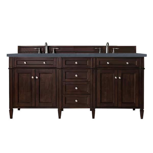 Brittany 72 in. W x 23.5 in. D x 34 in. H Double Bath Vanity in Burnished Mahogany with Charcoal Soapstone Quartz Top