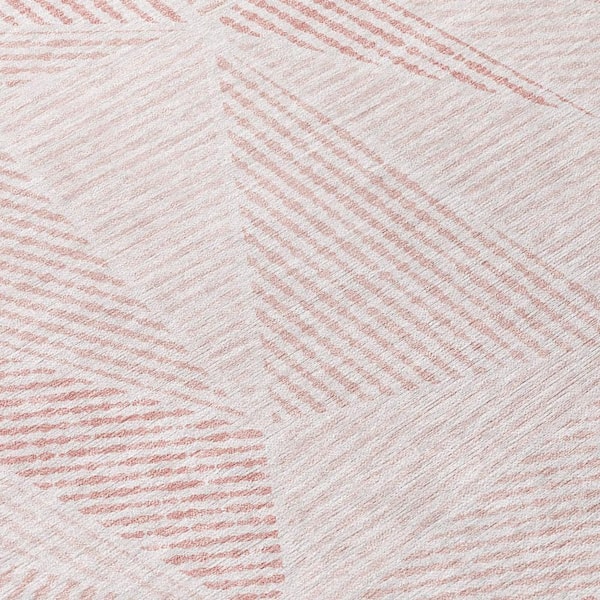 Blush, Pink 8 ft. Round Woven Geometric Polyester Round Indoor/Outdoor Area Rug