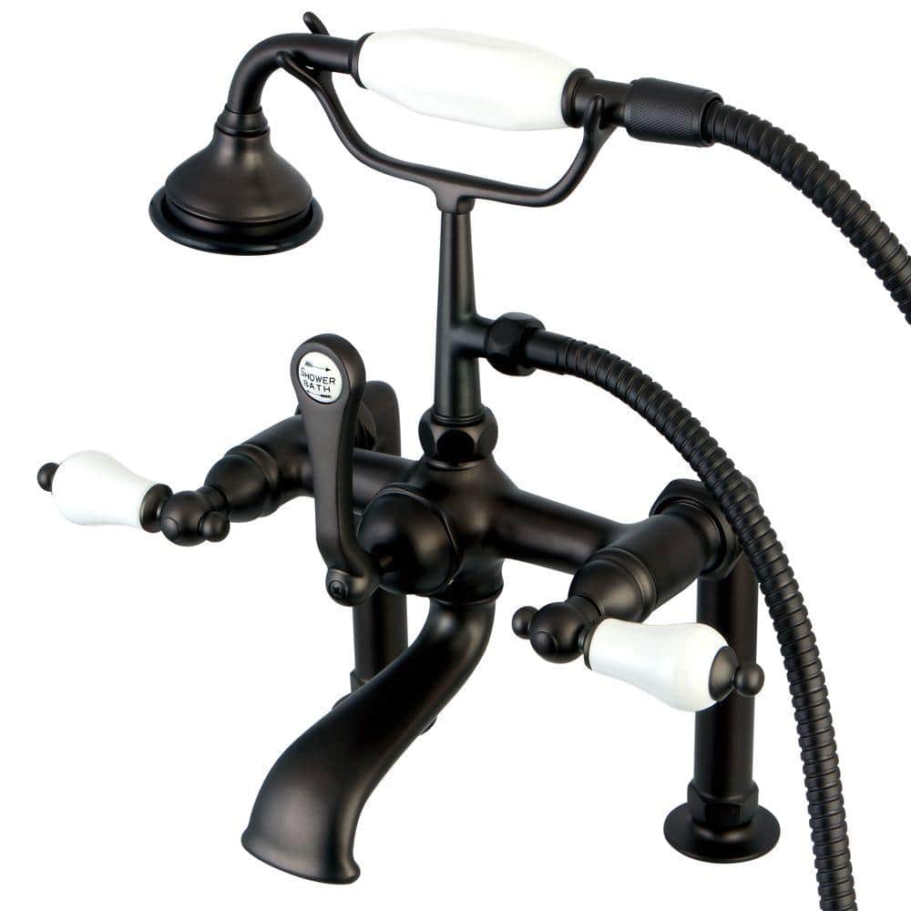 Porcelain Lever 3-Handle Deck-Mount High-Risers Claw Foot Tub Faucet with H
