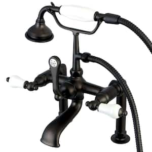 Porcelain Lever 3-Handle Deck-Mount High-Risers Claw Foot Tub Faucet with Handshower in Oil Rubbed Bronze