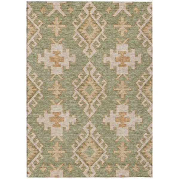 Chantille Machine Washable Indoor/Outdoor Abstract ACN3029 Olive 5 ft. x 7 ft. 6 in. Area Rug