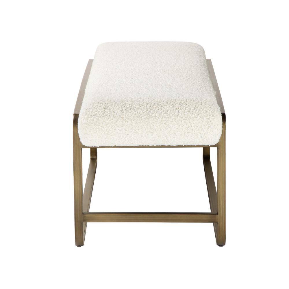 Loer 54'' Ivory Boucle Upholstered Bench with Brass Sled Legs