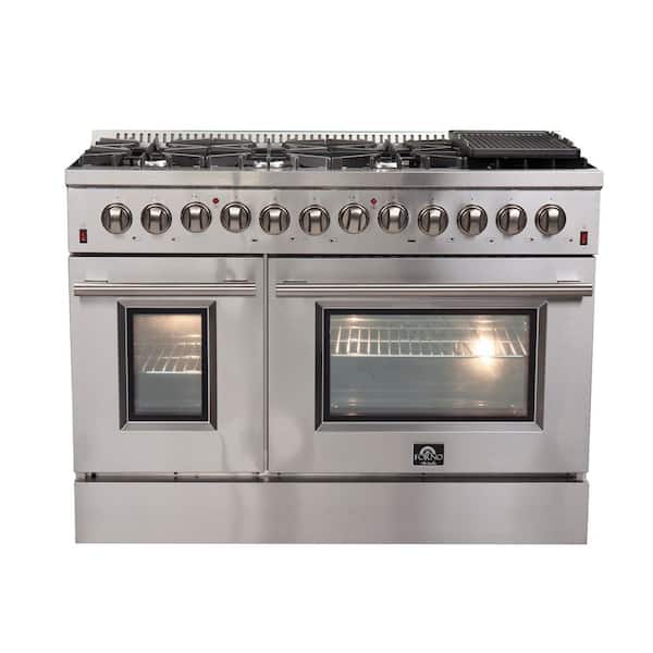 Forno Galiano 48 in. 8 Sealed Burners Freestanding Double Oven Dual Fuel Range in Stainless Steel