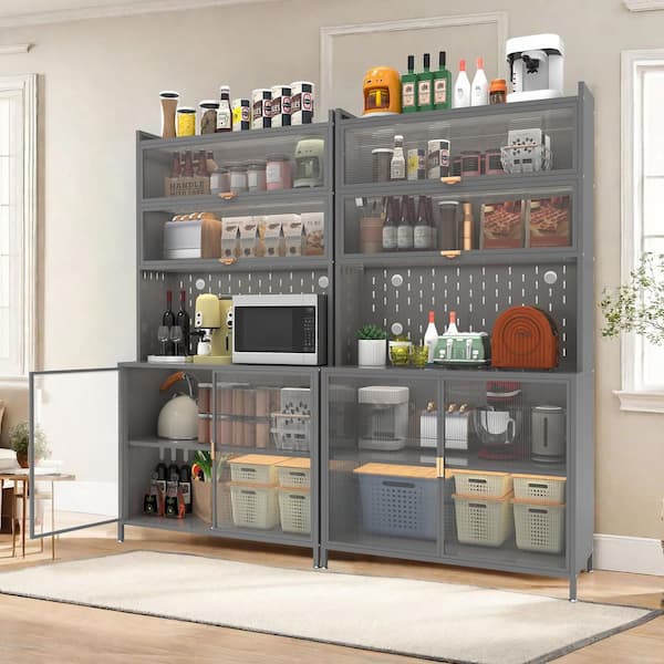 Agnes Grey Tall Metal 73 in. Kitchen Pantry Cabinet with 4 Doors and Adjustable Shelves