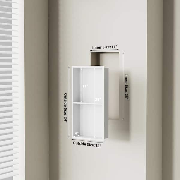 12 in. W x 24 in. H x 4 in. D Shower Niche, Suitable for Installation in Bathroom, Bedroom, Living Room, Study Room