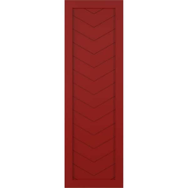 Ekena Millwork 12 in. x 53 in. True Fit PVC Single Panel Chevron Modern Style Fixed Mount Board and Batten Shutters in Fire Red