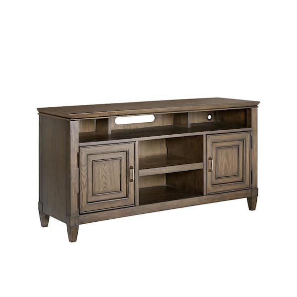 Benjara 54 in. Brown Wood TV Stand Fits TVs up to 58 Inch in. with 2 ...