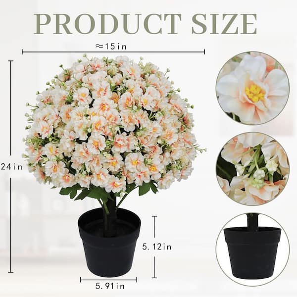 24 in. Artificial Snow Lotus Floral in Black Pot UV-Resistant Faux