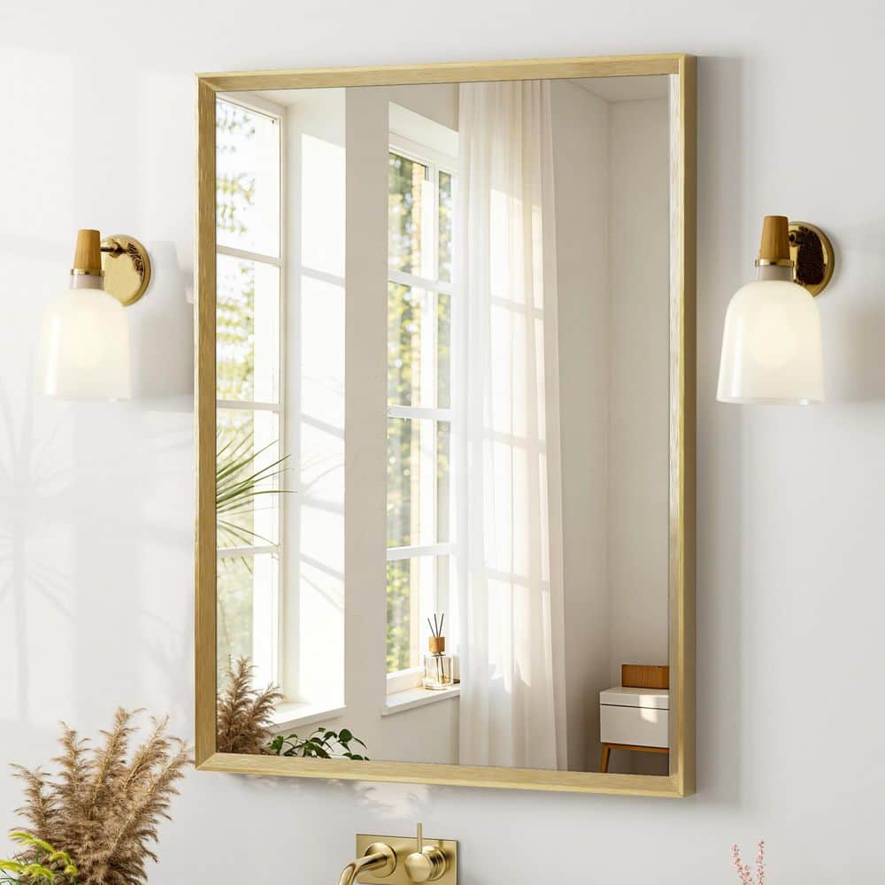 24 in. W x 32 in. H Modern Beveled Aluminum Frame Rectangular Wall Mirror, Brushed Gold price history on PriceWatchPro