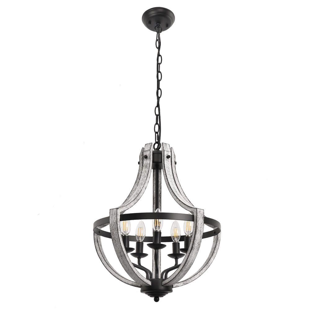 chandelier シェルフ Emeritpro 5-Light Gray Wood and Matte Black Iron Anchor Geometric