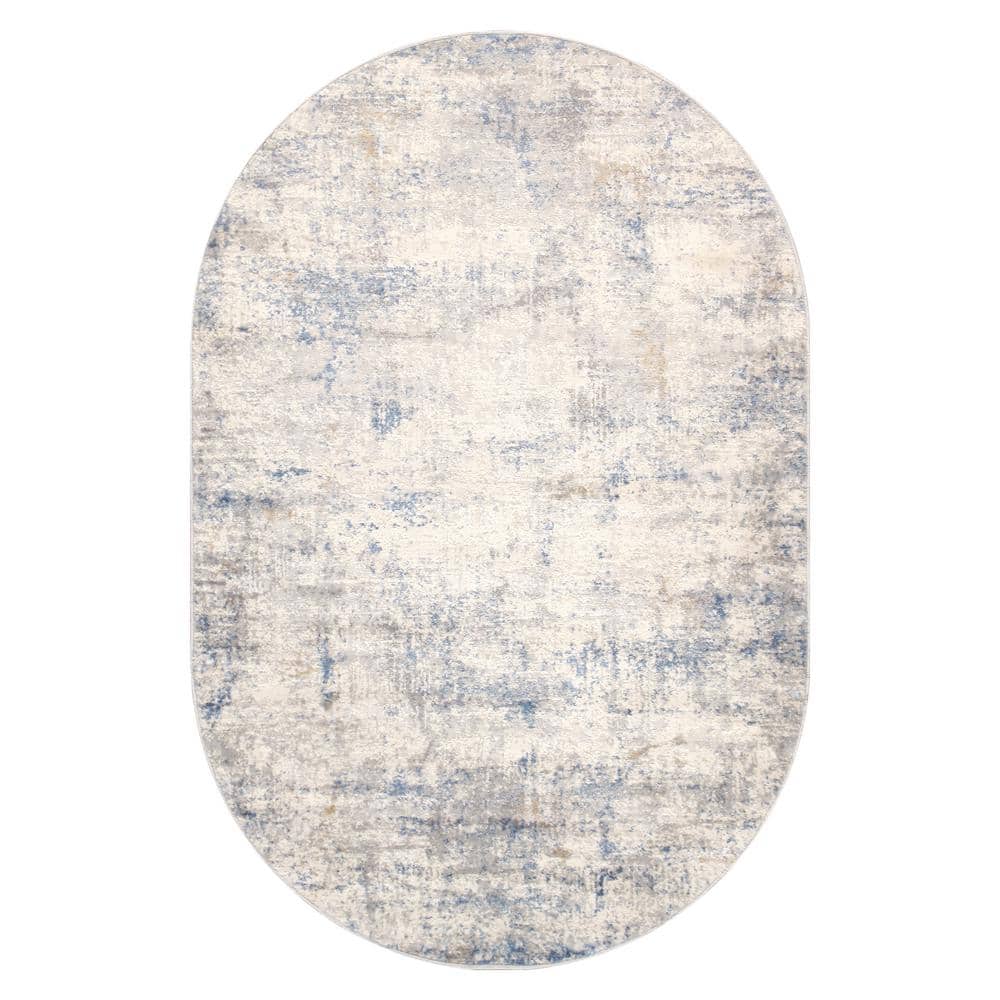 Pasargad Home Efes Light Grey 4 ft. x 6 ft. Oval Abstract Area Rug pd