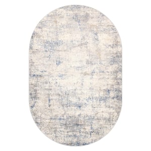 Efes Light Grey 4 ft. x 6 ft. Oval Abstract Area Rug