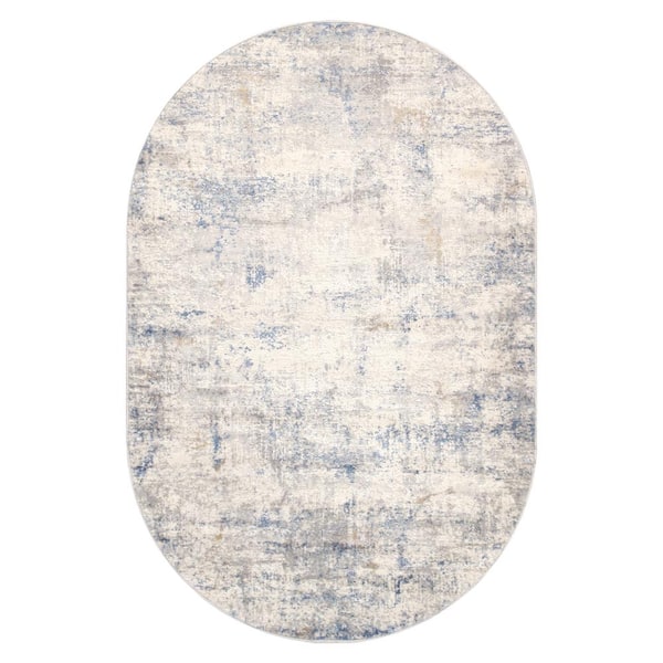 Pasargad Home Efes Light Grey 4 ft. x 6 ft. Oval Abstract Area Rug