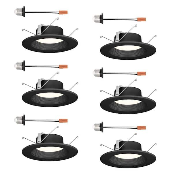 EnviroLite 5in. / 6 in. Integrated LED Black Round Baffle Recessed Light Retrofit Trim Selectable 5 CCT, 6-Pack