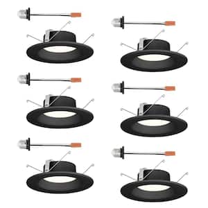 5 in./6 in. Selectable CCT Integrated LED Black Recessed Light, Dimmable Baffle Retrofit Trim, (6-Pack)