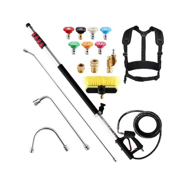 24 ft. Telescoping Pressure Washer Extension Sprayer Wand w/ Brush and 3 Stainless Steel Curve Wands 7 Nozzles 4000 PSI