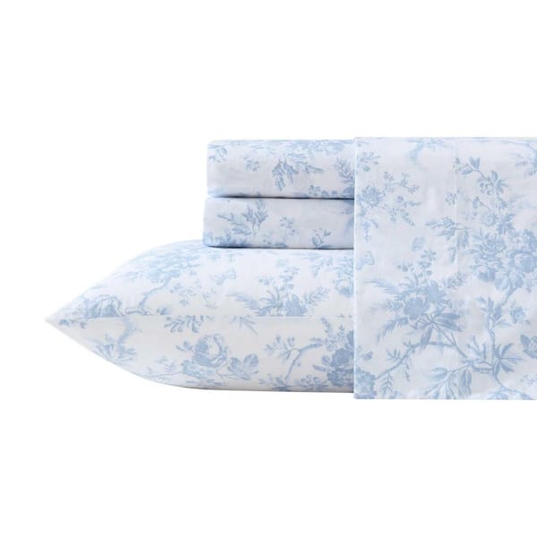 Walled Garden 4-Piece Skydust Blue/White Cotton Percale King Sheet Set