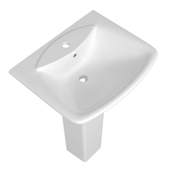 Zeafive 24 in. W x 19 in. D Bathroom Pedestal Sink Combo in White Gloss Ceramic Rectangular Vitreous China Vessel Sinks