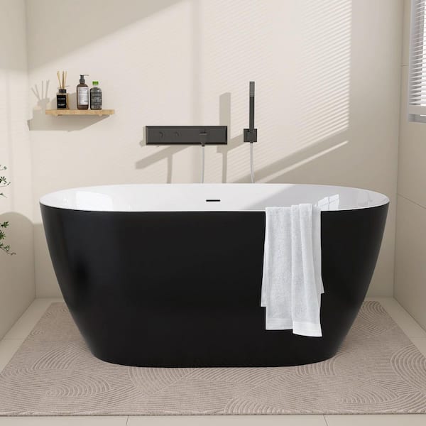 Zeafive Zey 51 in. x 27.5 in. Acrylic Freestanding Soaking Bathtub Flatbottom Stand Alone Tub with Pop-Up Drain in Matte Black